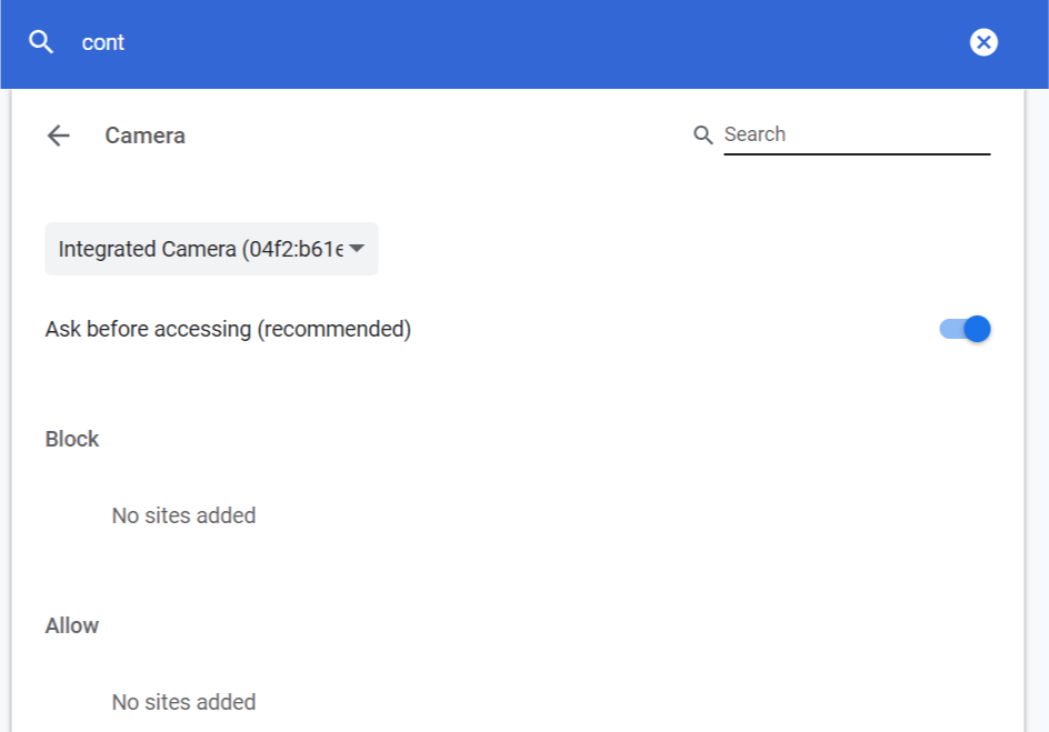 Camera Chrome Ask before accessing hardware access error chrome