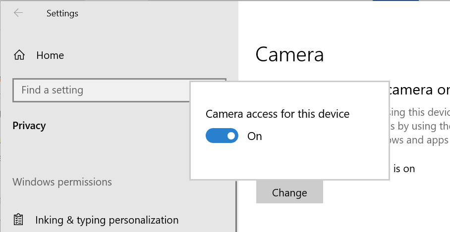Camera for this device on Hardware access error Chrome