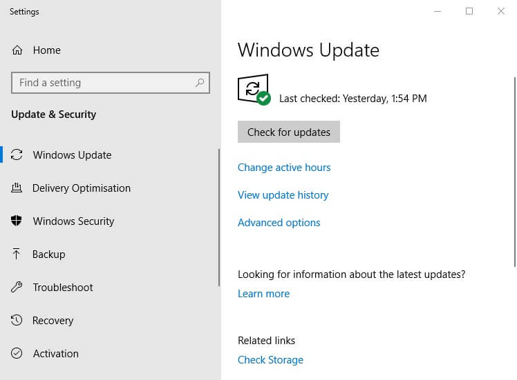 Check for updates windows 10
