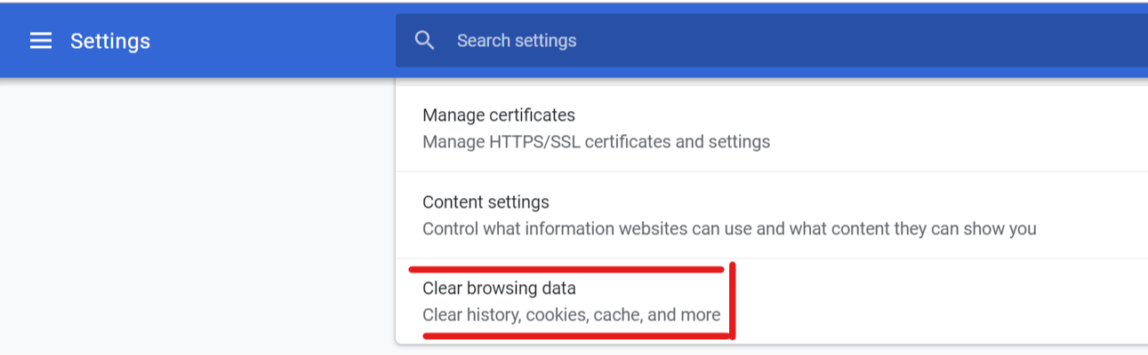 Clear Browsing data chrome