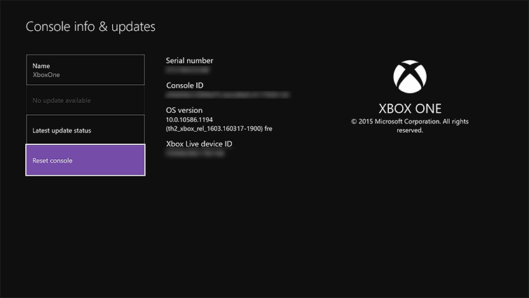 Console info & updates xbox one