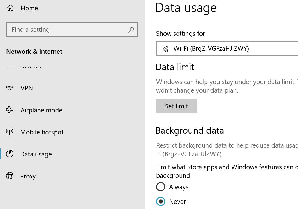 Data usage Limit Never - Optional Features failed to download error.