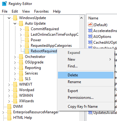 registry delete Restart your computer to install important updates
