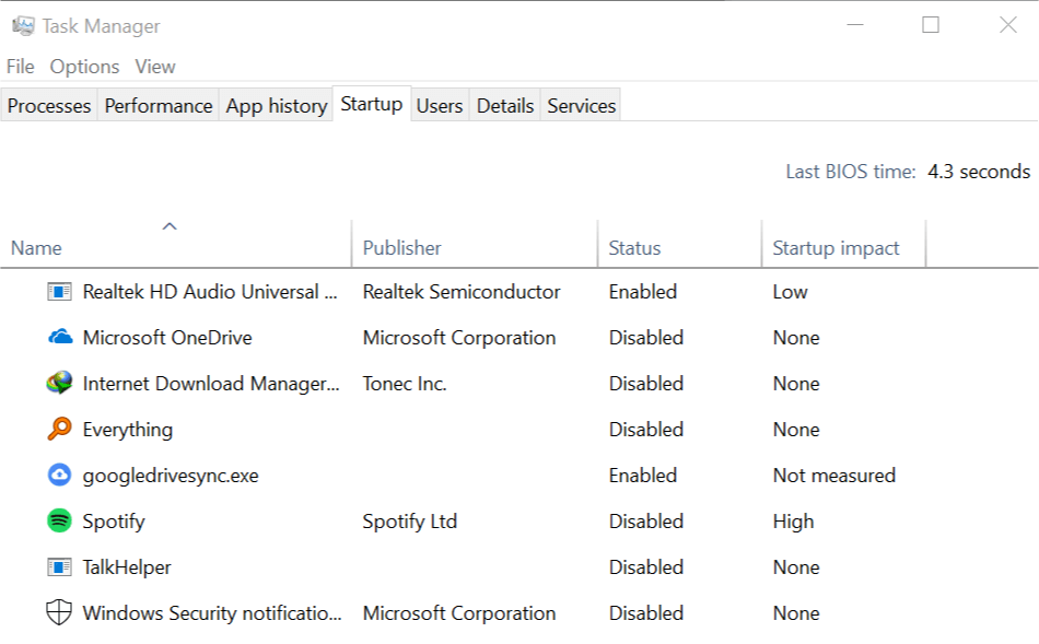 Disable All Startup apps