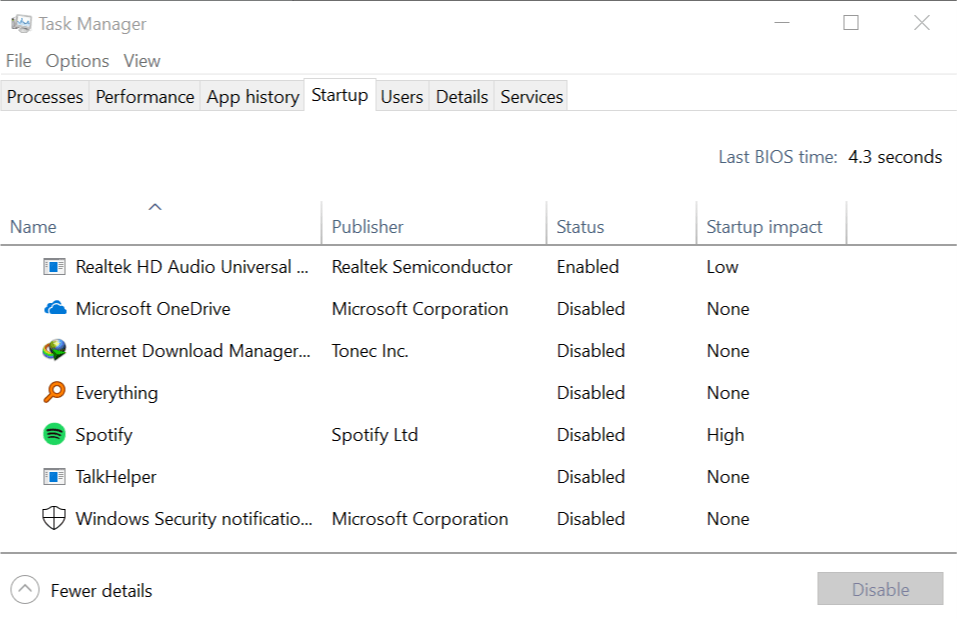 Disable startup apps Windows 10 The specified user does not have a valid profile
