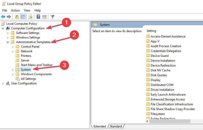 Group Policy Editor administrative templates system
