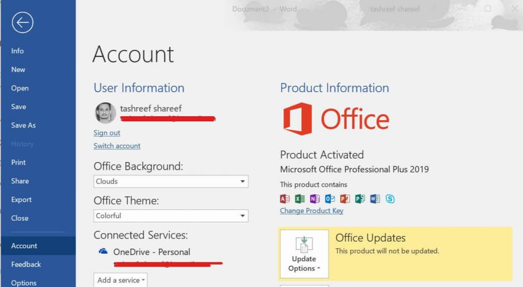 Microsoft Office 365 Update something went wrong outlook