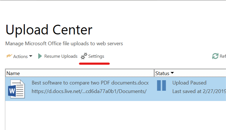 Microsoft Upload Center - Settings An error occurred when accessing the Office Document Cache 