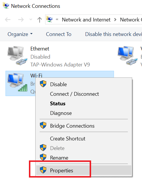 Network Card Properties - Network and Sharing Center - Change Adapater Setting