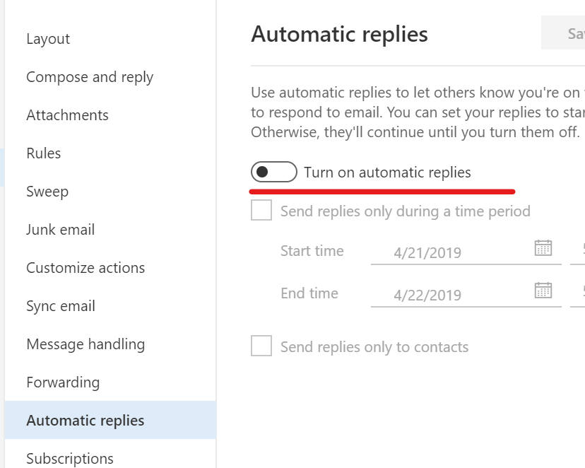 Outlook Disable automatic replies