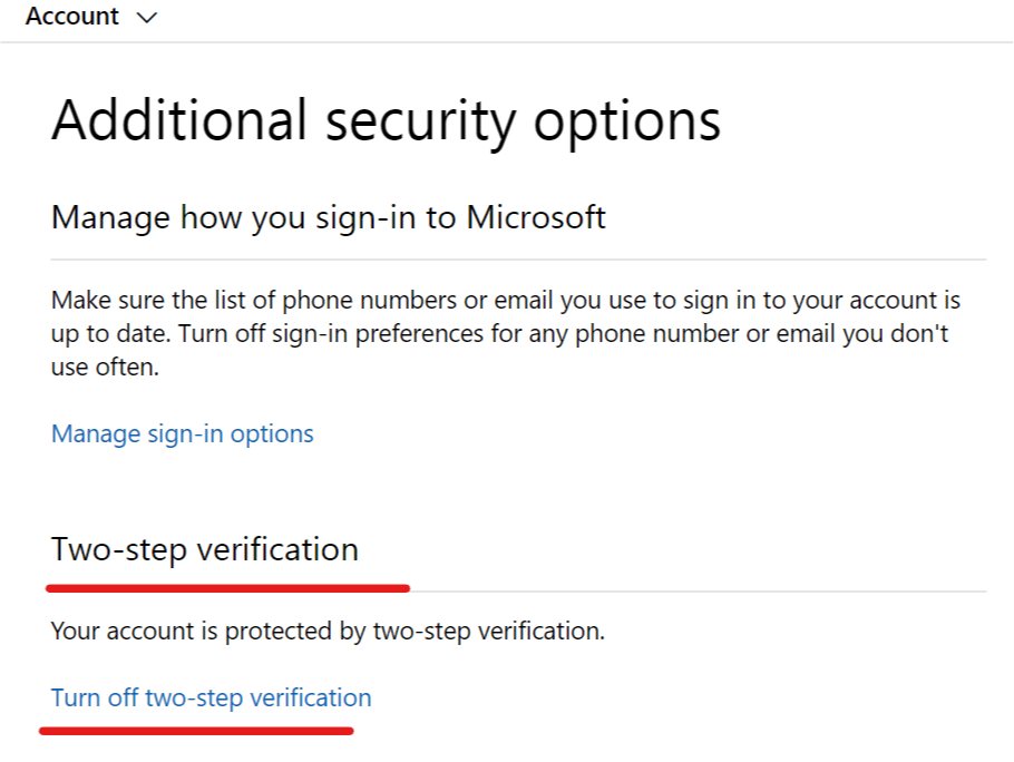 Outlook two step verification off