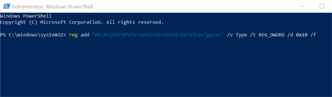 PowerShell admin DWORD value The group policy client service failed the logon 