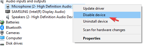disable device Blue Snowball microphone not working