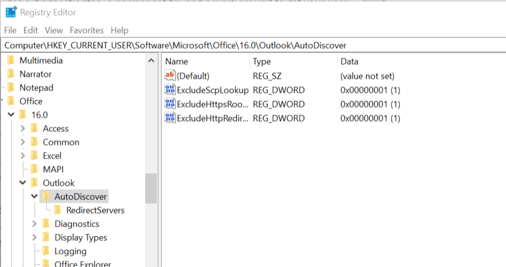 Registry editor Add DWORD Value outlook couldn't save your account settings
