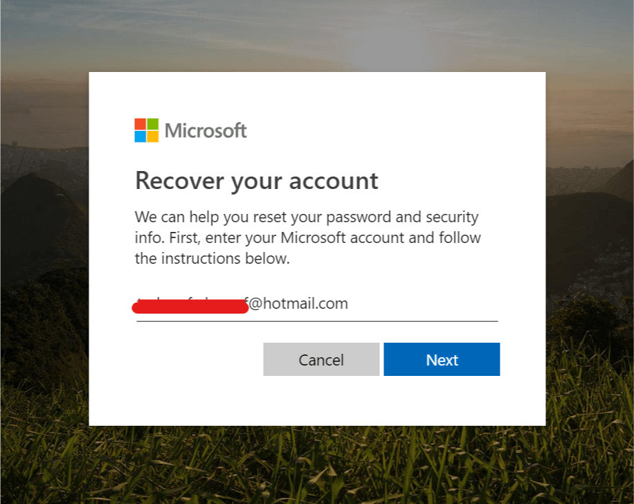 Reset Microsoft account Hotmail password