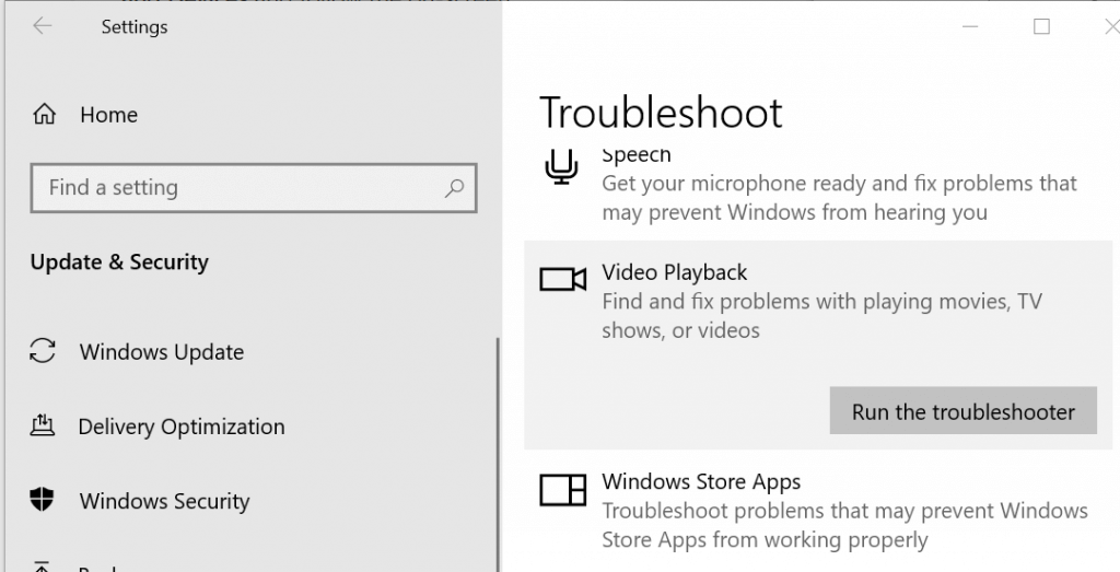 Run the Troubleshooter Playback - Video