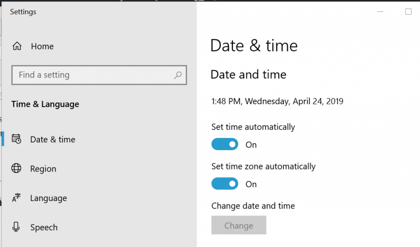 Set Time Zone and Date - Windows 10