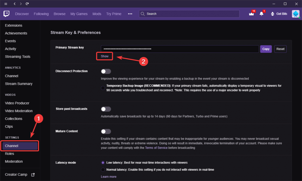 show key can't fetch channel information twitch