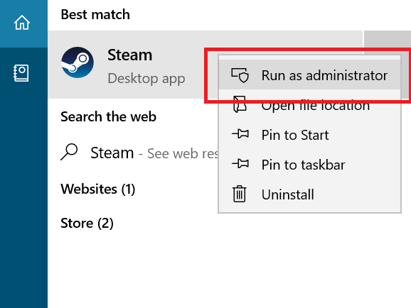 Steam Run as Admin