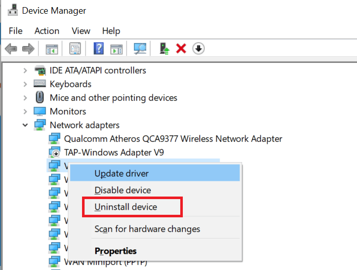 Uninstall Network Adapter - Device Manager