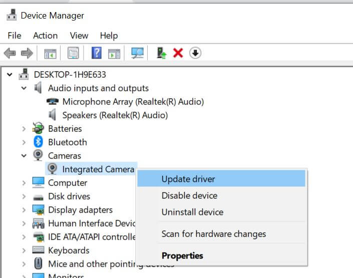 Update Camera Driver Windows 10 hardware access error chrome