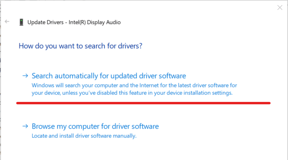 Update driver Intel Audio - Search Automatically