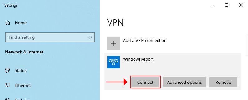 connect to VPN on Windows 10