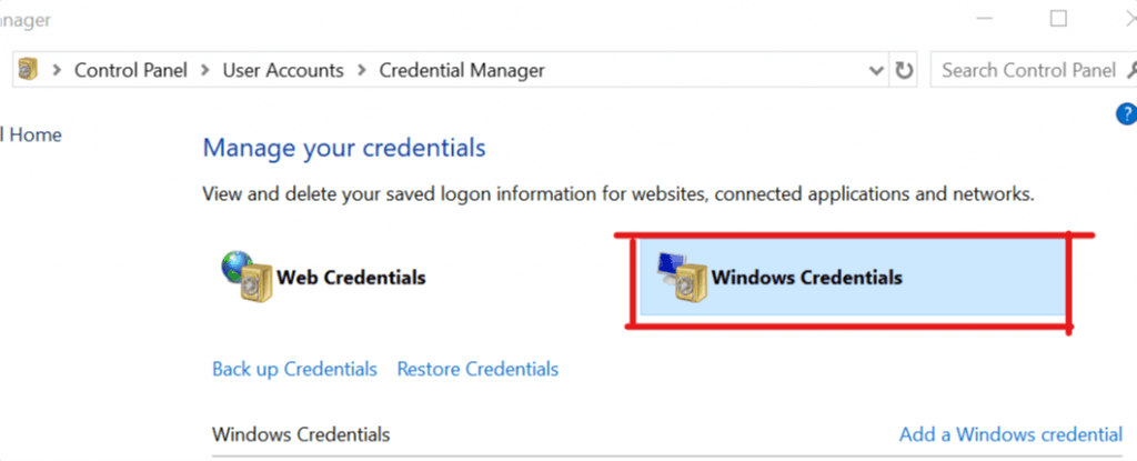 Windows Credential Manager something went wrong outlook