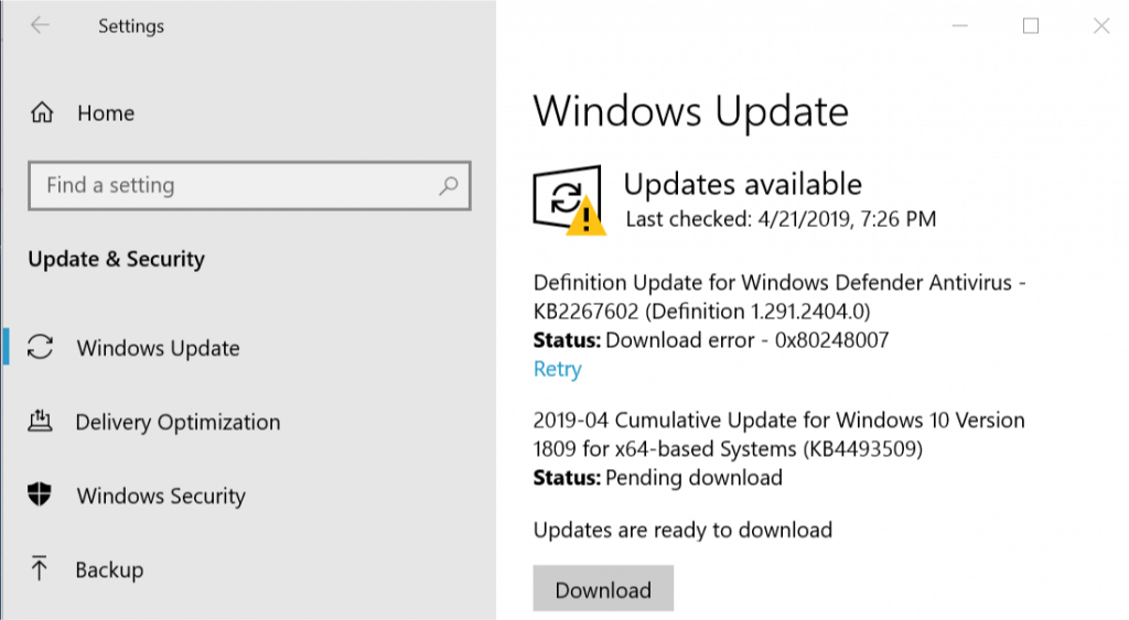 Windows Update Download - Pending - Ready to Download
