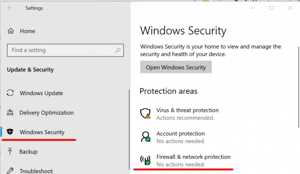 Windows security - Firewall and network protection