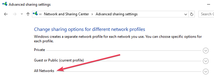 all networks advanced sharing settings can't turn off password protected sharing 