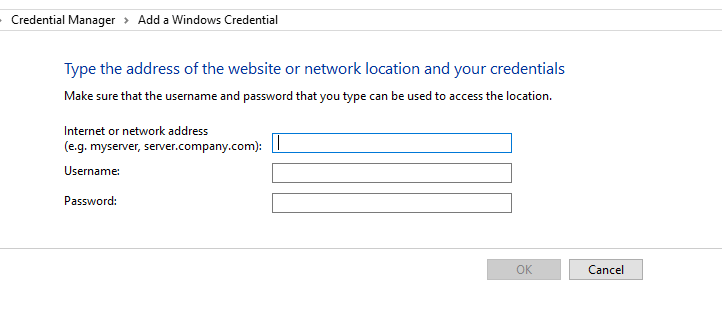 credentials information windows 10 unable to access shared folder