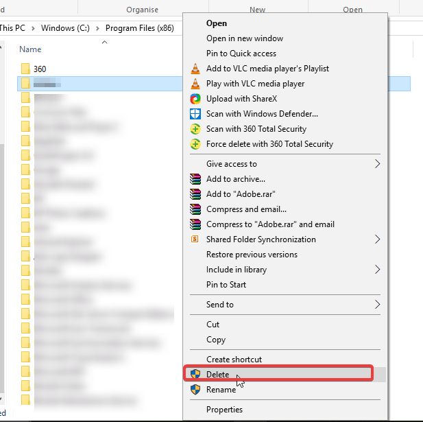 delete folder program files