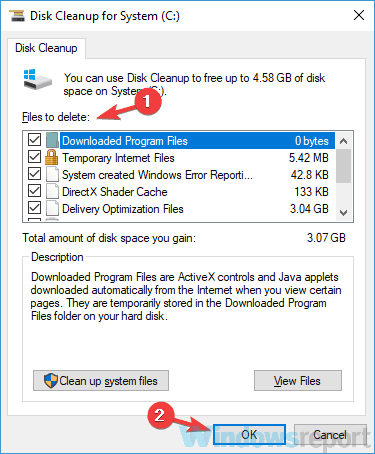 disk cleanup select files your system doesn't meet the minimum requirements for this update