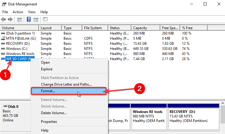 windows was unable to format micro sd