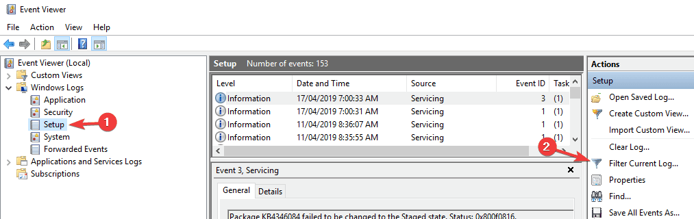 filter current log Only one instance of Wusa.exe is allowed to run
