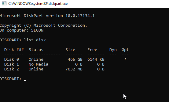 list disk windows was unable to format micro sd
