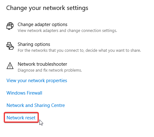 reset network settings windows 10
