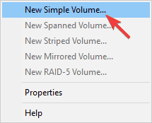 new simple volume GPT partition