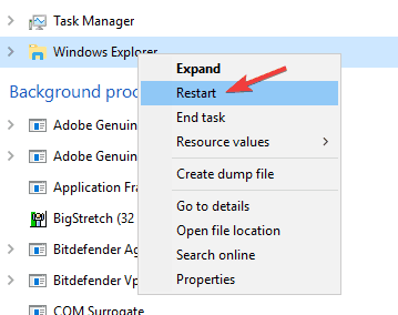restart windows explorer can't move icons on desktop
