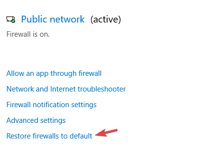 restore firewall to default projection problems