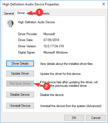 roll back driver Realtek HD Audio Manager won’t open