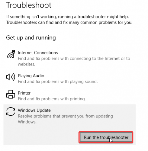 run the troubleshooter windows 10 error 0x80240034