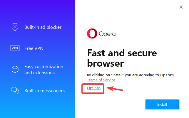 installation options opera browser failed to install