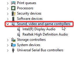 sound video and game controllers device manager