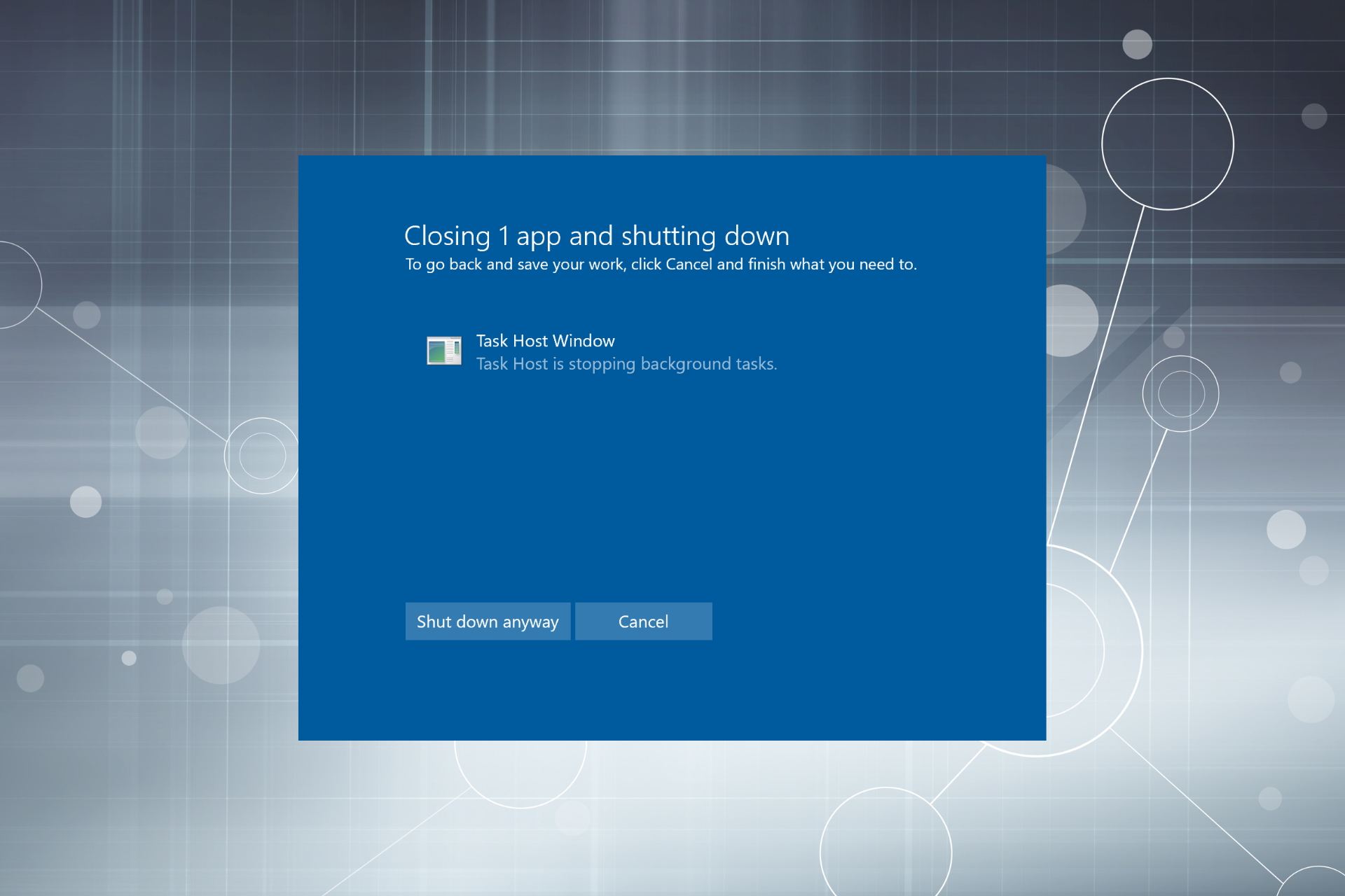 fix task host window preventing shutdown in Windows
