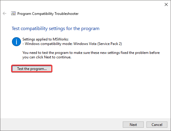 test the program Microsoft Works Windows 10