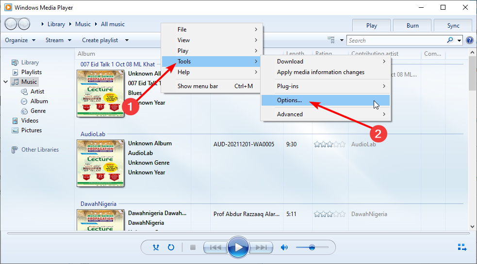 tools windows media player cannot play this file