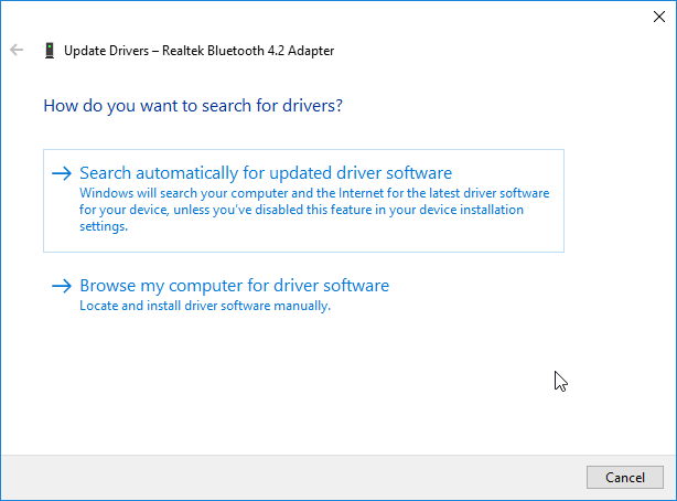 search automatically for updated driver software windows was unable to install bluetooth peripheral device