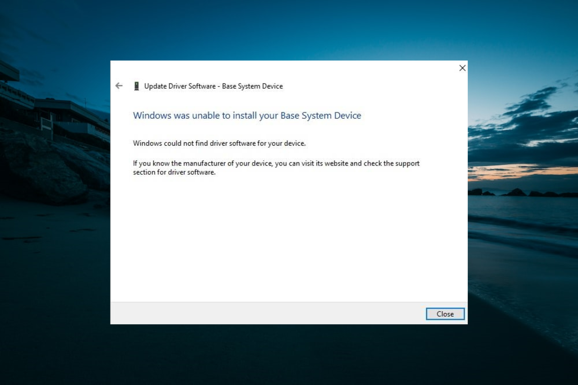windows was unable to install your base system device